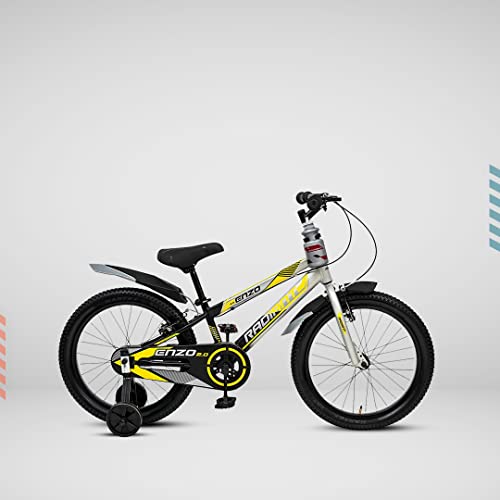 Image of Radiant Cycles Enzo 2.0 20T Unisex Kids Cycle | Ideal for Kids | 10.5 Inch High Tensile Carbon Steel Frame | V Power Brakes (Yellow Grey, Single Speed)