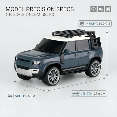Image of Remote Control Defender Car for Kids with LED Headlights, 4-Way Drive, Openable Ladder & Storage Box | Durable RC SUV Toy with Easy Control Best Birthday Gift for Kids (Blue)