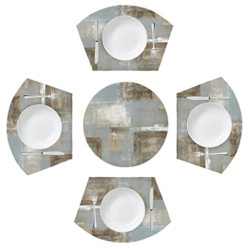 Auuxva Modern Watercolor Stone Art Wedge Shaped Placemats With Centerpiece Round Mat Set Of 5,Non Slip Heat Resistant Table Place Mats Washable Dining Kitchen Plate Mats #TOP9