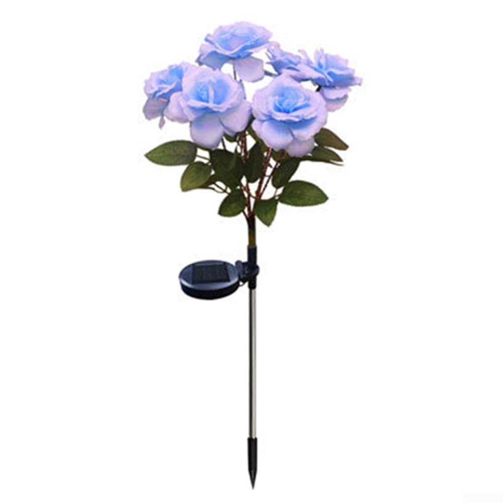 Solar-Gartenleuchte Mit 7 Rosen-Köpfen - LED, Energieeffizient & Wetterfest - In Rosa, Blau Oder Grün - Höhe 63 Cm