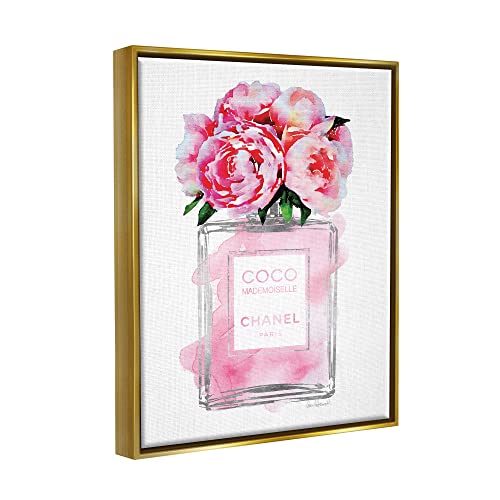 Image of 'Glam Perfume Bottle with Roses'| Floating Frame Canvas Art | Stupell Industries | Gold, 17 x 21 Inches, Easy to Hang and Sturdy, Made in USA, by Amanda Greenwood