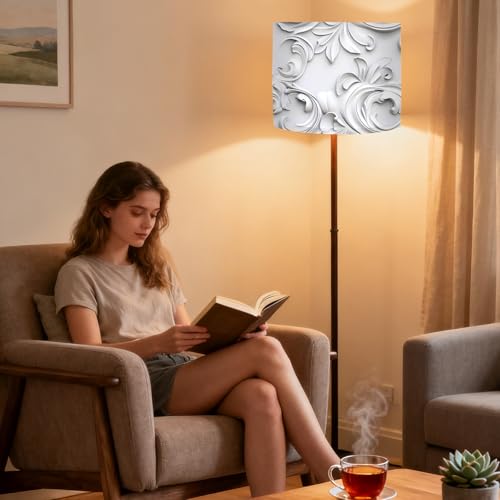 Image of Nuxovilar Lamp Shades Set of 2, 13 inch Top x 13 inch Bottom x 10 inch High (Spider) | Floor lamp shades floral relief pattern living room dining formal space covers light (Relief)