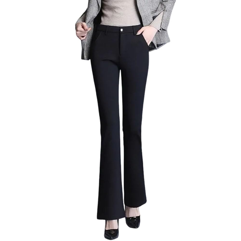 Flare Pants, Straight Pants, Fleece Lined, Women's, Boot Cut, Skinny Slacks, High Waist, Stretch, Spring, Autumn, Winter, Office, Casual, Formal, Long Legs, Neat, Slim, Tight, Warm, Solid Color