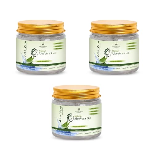 Image of Aloe Vera Gel with Vitamin E 200g | Pure Natural Gel for Face, Hair, Skin & Body | Soothing Moisturizer for Dry, Oily & Sensitive Skin | Hydrating Gel for Sunburn, Acne & Dandruff Care (Pack of 3)