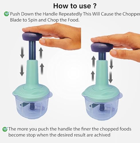 Image of Chopper for Kitchen Use 1000 ML, Push Chopper with 4 Blades, Vegetable Chopper Kitchen Items for Home Cutting Vegetables, Onion, Ginger, Garlic, Salad, Tomato, Potato (Multicolour)