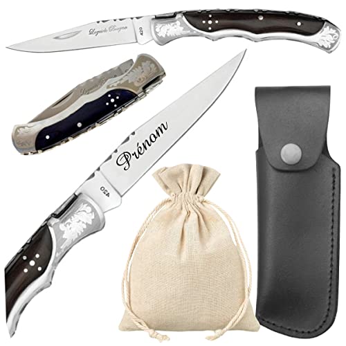 Couteau personnalisé Marque Laguiole Bougna gravé avec le prénom de votre choix - Cadeau pour homme : fête des pères, papa, tonton, grands pères (papi, papy) anniversaire, noël - Bougna.marron Cover