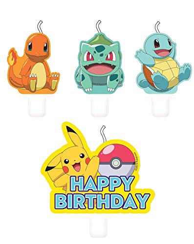 Amscan 9904828 - Mini Figurenkerzen Pokemon Happy Birthday, 4 Stück, Kuchenkerzen