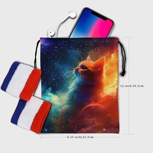 Image of Nerxy Galaxy Cat Gymnastics Grip Bag - Kitten Grip Bags for Gymnastics Mini Gym Bag Stars Drawstring Storage Pouch Adjustable