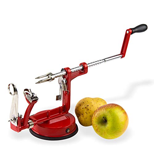 Dema 3-en-1 Épluche-Pommes - Métal Rouge - Peleur de Fruits et Légumes Automatique