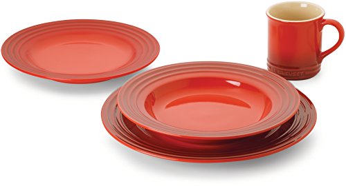 Le Creuset Stoneware 16-Piece Dinnerware Set, Cerise (Cherry Red)