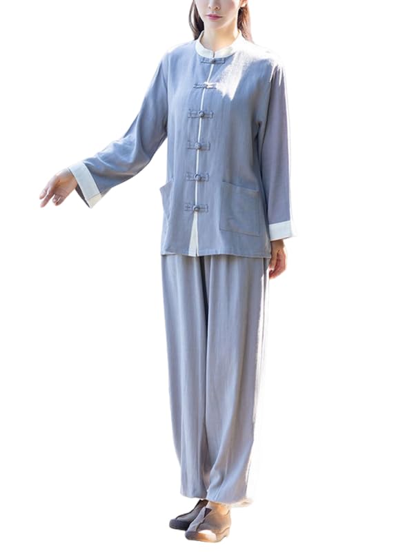 Camisa de manga larga de mujer y pantalones deportivos estilo zen chino oriental