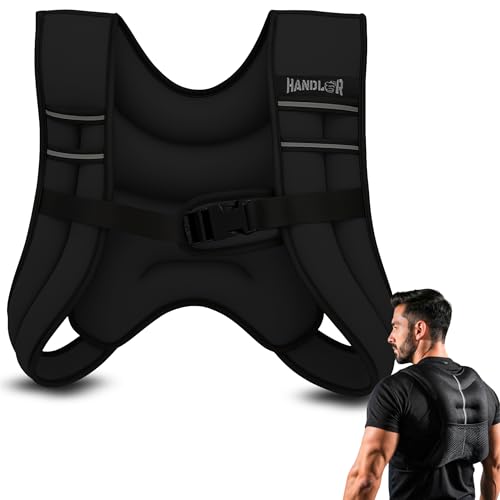 Handler Durable Body Weighted Vest for Men & Women, 2.5 Kg / 5 Kg / 7.5 Kg / 10 Kg Weight Vest with Reflective Stripe for Workout | Gym Equipment | Fitness jacket| Workout Equipment, Muscle Building | Military Equipment | Weight Loss, Weightlifting, Adjustable Vest Belt (Black, 5 Kg)
