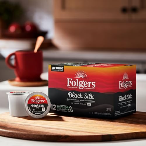 Image of Folgers Black Silk, Dark Roast Coffee, Keurig K-Cup Pods, 12-Count Boxes (Pack of 6)
