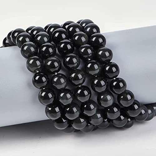 Image of 51pcs Natural Beads Round Gemstone Beads Obsidian Loose Beads for Jewelry Making 8 MM || Feng Shui || Gemstone || Reiki || Healing || ओब्सीडियन