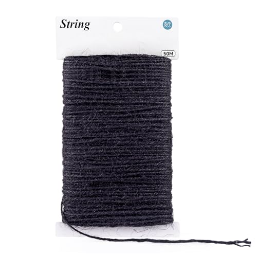 G2PLUS Black Jute Twine 2mm 3 Ply 164Ft Craft Twine String for Gift Wrapping DIY Crafts Gardening and Christmas Halloween Decorations