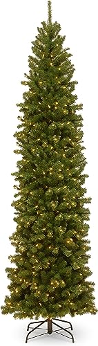 National Tree Company Artificial Giant Slim Christmas Tree, Green, North Valley Spruce, White Lights, Includes Stand, 10 Feet
