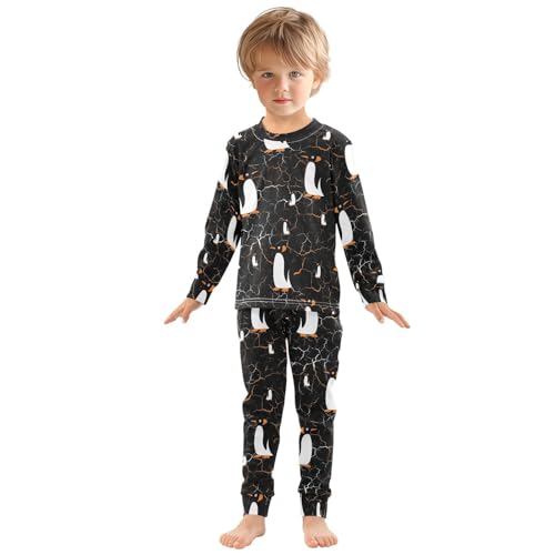 Pajama Sets Long Sleeve Penguin Pattern on Black Soft Comfy Sleepwear 2 Piece PJS 3-8T2