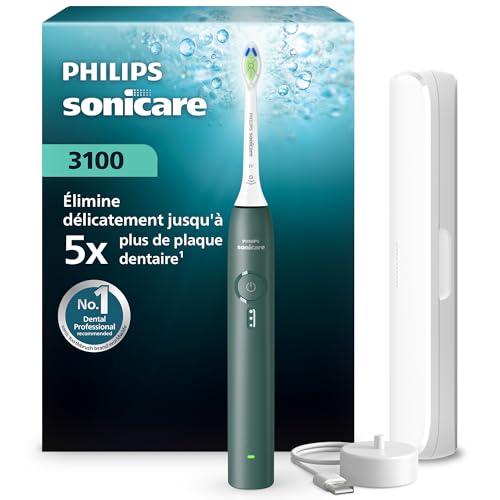 Brosse à dents électrique Philips Sonicare série 3000 – capteur de pression, 3 intensités, EasyStart, SmarTimer, 14 jours d’autonomie, étui de voyage,...