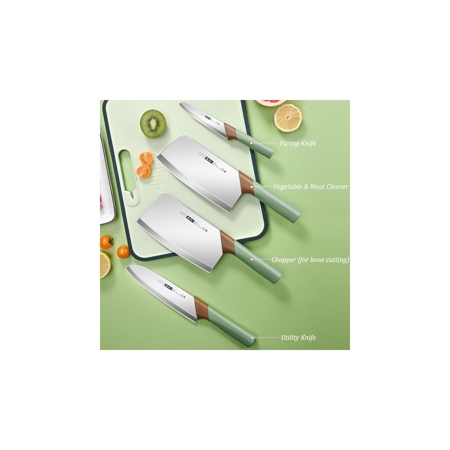 Kitchen-Knife-Set-7-Pcs-Green-Professional-Chef-Knife-Set-with-Block-Non-Stick-Stainless-Steel-Cooking-Knife-Set-with-Sharpener-Scissors-for-Cutting-Slicing-Dicing-Green Kitchen Knife Set, 7 Pcs Green Professional Chef Knife Set with Block, Non-Stick Stainless Steel Cooking Knife Set with Sharpener Scissors for Cutting Slicing Dicing (Green)