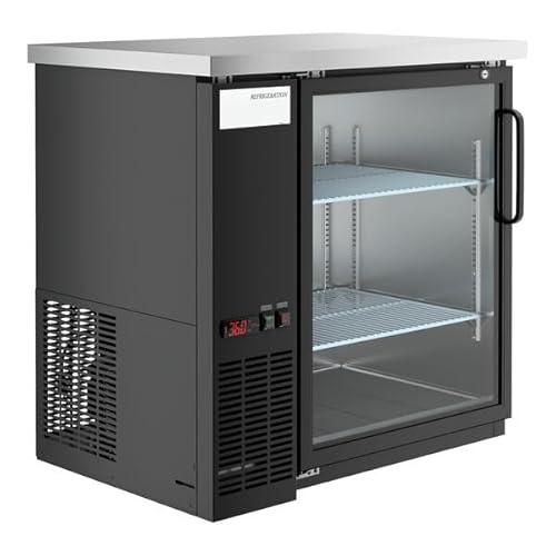 Glownary 36-Inch Black Glass Door Back Bar Refrigerator
