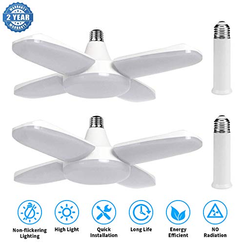 LED Garage Lights, 6000LM Deformable Garage Light with Extension Lamp Holders, E26 60W