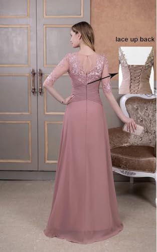 Mother of The Bride Dresses Laces Appliques 3/4 Sleeve Chiffon Ruched Formal Evening Gown for Wedding3