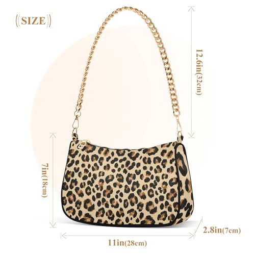 Zipper Aesthetic Shoulder Bag Black Brown Leopard Prints Beige Handbag Medium Fashion Womens Party Dressy Purse Hobo with Chain Strap3