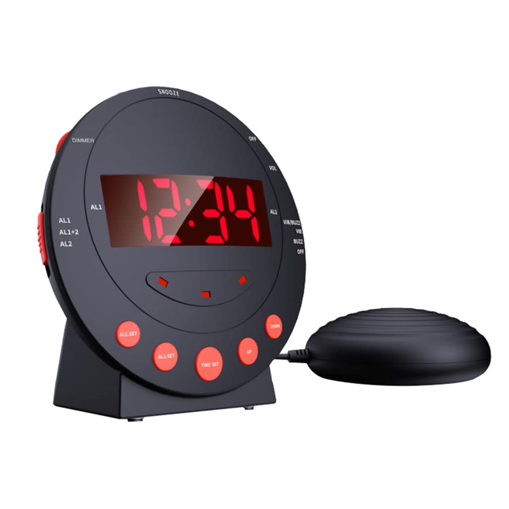 Tnfeeon Reloj Despertador Digital, Reloj Despertador ABS Ruidoso con Agitador de Cama, Pantalla LED, Puertos USB Duales, Brillo Ajustable, Alarma Dual, Repetición para Personas Que Duermen Mucho,