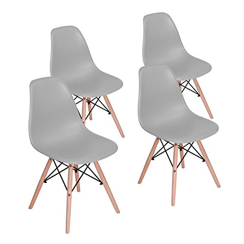 HOMY CASA Grey Dining Chairs Mid Century Side Chair for Dining Room Living Room,Eiffel DSW Style PP Seat with Wooden Legs,2 Dining Chairs