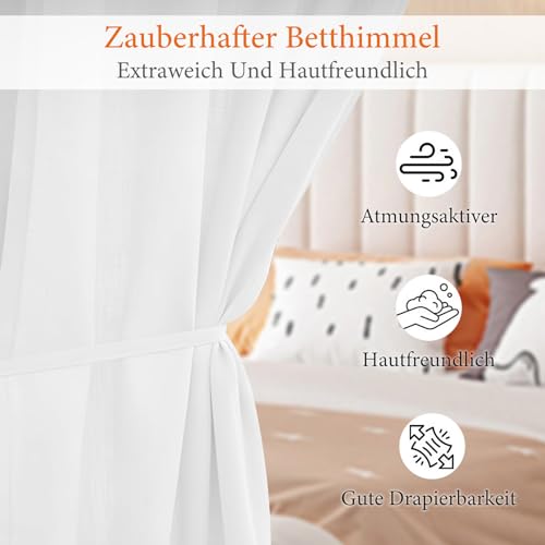 Joyseedi 2 Stück Hausbett Himmel Set, Betthimmel für Hausbett Deko, Bett Vorhang für Mädchen und Jungen im Kinderzimmer, 150 x 350 cm Weiß