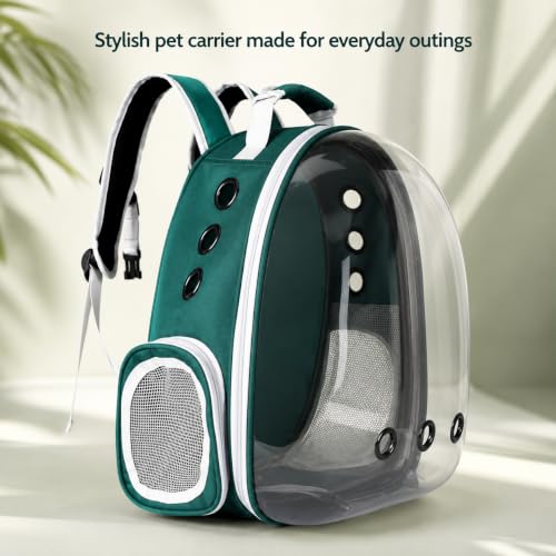 Image of Cawypety Cat Backpack Carrier, Breathable Cat Carrier Pet Backpack for Kitty Small Dog Up to 15Lbs, Transparent & Foldable Pet Carrier for Travel Hiking (Green, Bubble)