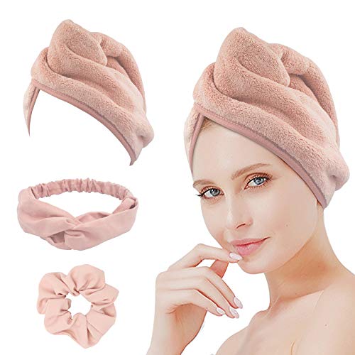 Hair Towel Wrap Turban Microfiber Quick-Drying Absorbent Dry Hair Cap With Buckle Wrapped Shower Cap Dry Hair Hat 3 Pack