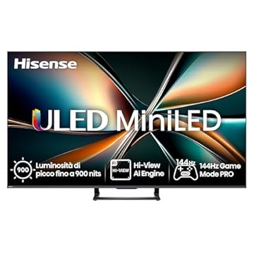 Hisense TV 65" Mini-LED 144Hz 4K 2025 65U72Q, Smart TV VIDAA U8, Dolby Vision IQ, HDR 10+ Adaptive, 144Hz Game Mode PRO, Dolby Atmos 2.1 con Subwoofer, Alexa Built-in, VIDAA Voice, lativù 4K, 65''