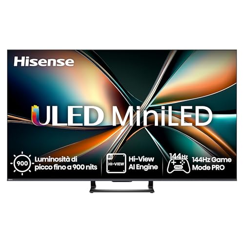 Hisense TV 55' Mini-LED 144Hz 4K 2025 55U72Q, Smart TV VIDAA U8, Dolby Vision IQ, HDR 10+ Adaptive, 144Hz Game Mode PRO, Dolby Atmos 2.1 con Subwoofer, Alexa Built-in, VIDAA Voice, lativù 4K, 55''