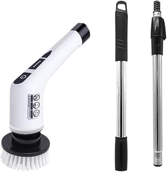 Electric Spin Scrubber, Scrubbing Brush with Adjustable Stretchable Arm and 8 Replacement Heads, IPX8 Waterproof Power Mop for Bathroom Kitchen Car Tub and Floor Tile