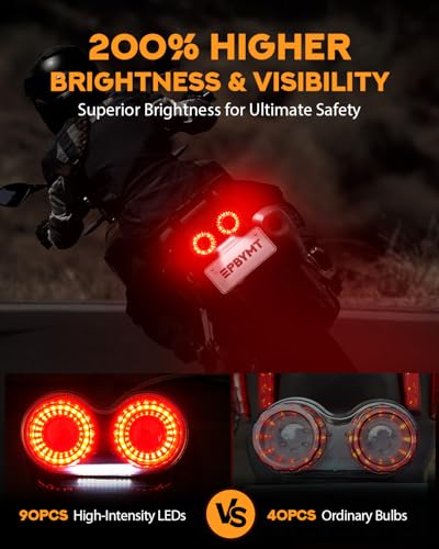 Image of PBYMT Enhanced Motorcycle Tail Light, Break light Running Lights, IP67 Waterproof Turn Signals with License Plate Bracket Compatible with Street Bike Cruiser Chopper Bobber (Smoke, 90 LEDs)