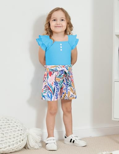 Image of Gaupafmb Toddler Girls Clothes Ruffle Short Sleeve Tops and Shorts Set with Headband 3PCs Outfits