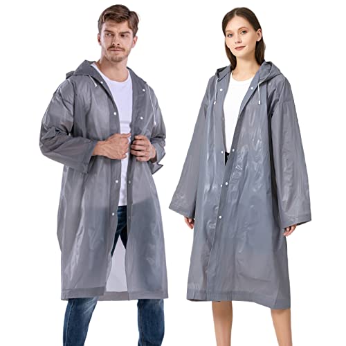Image of Rain Poncho for Kids Boys Girls - 2 Pack Reusable Waterproof Rain Coat Jacket for Teen Disney, Clear Pink Yellow Blue Purple