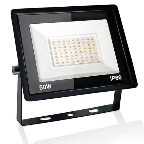 Eleganted 50W Focos LED Exterior， 3000K Proyector Led Exterior, IP66 Impermeable Foco Proyector LED， para Casa, Garaje, Patio, Camino, Jardín