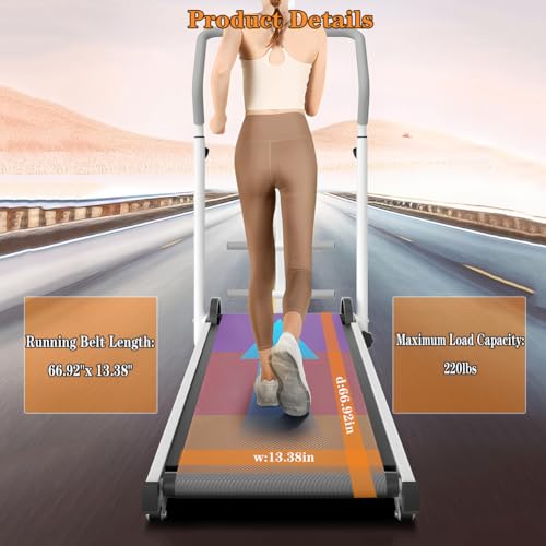 Image of Portable Folding Walking Pad Treadmill with Incline & Handle Bar - Compact Manual Running Machine for Home, Small Spaces, Kids, Adults & Seniors