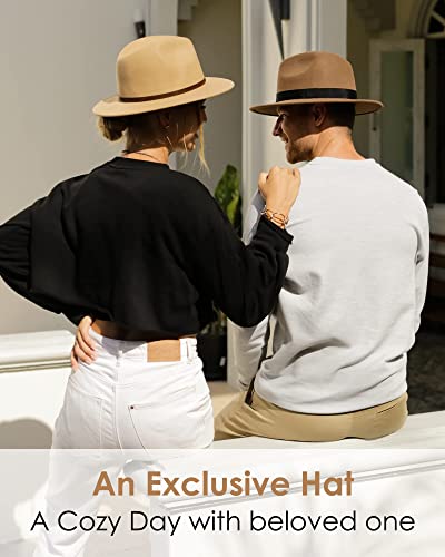 Furtalk Fedora Hats For Men Women 100% Australian Wool Felt Wide Brim Hat Leather Belt Crushable Packable Lemon Yellow #TOP6