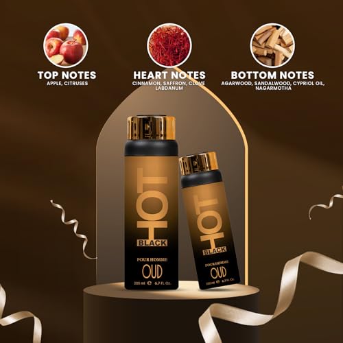 Image of BERNARD DIMITRI HOT BLACK OUD Deodorant for Men & Women - 200 ML Each| Pack of 2| Fragrance Luxurious Agarwood |Long-Lasting Freshness Smell | Deo Idle Gift For Loved Once