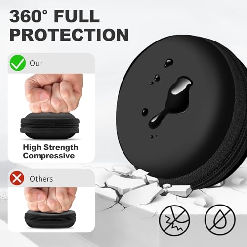 Image of Round Earbud Case Portable EVA Carrying Case Storage Bag Cell Phone Accessories Organizer with Carabiner for Earphone, Earbud, Earpieces, SD Memory Card, Camera Chips,Black