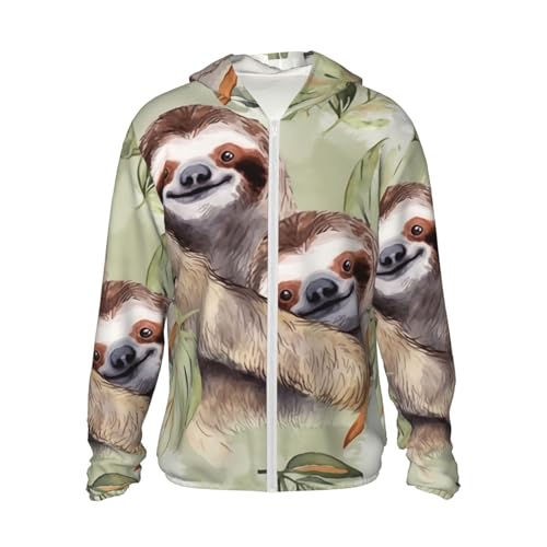 Men's Sun Protection Hoodie UPF 50+ Watercolor Sloth Rash Guard Long Sleeve Women's Sun Shirts Lightweight