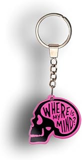 Skull Design Keychain, Pink Metal, 5 cm Length, Decorative Split Ring Key Holder
