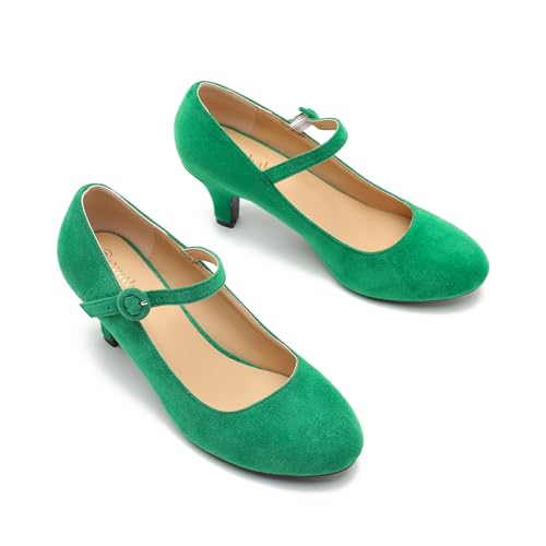 Image of Women's Vintage Mary Jane Shoes Dress Comfortable Low Kitten Heels Ankle Strap Closed Round Toe Office Work Wedding Pumps