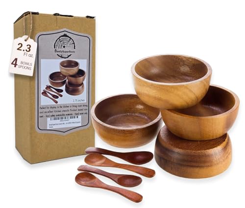 BestySuperStore Acacia Bowls With Spoons