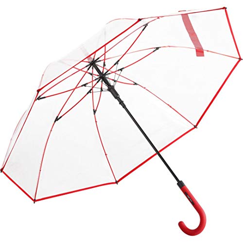Parapluie transparent femme FARE automatique résistant vent avec poignée rouge
