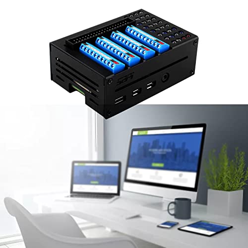 Caja de metal para Raspberry Pi 4B con cable de 40 pines plano y panel frontal de luces LED 4