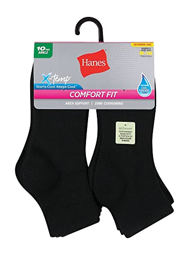 Hanes Womens Comfort Fit Extended Size Ankle Socks 10-Pack, 10-12, Purple/Pink2